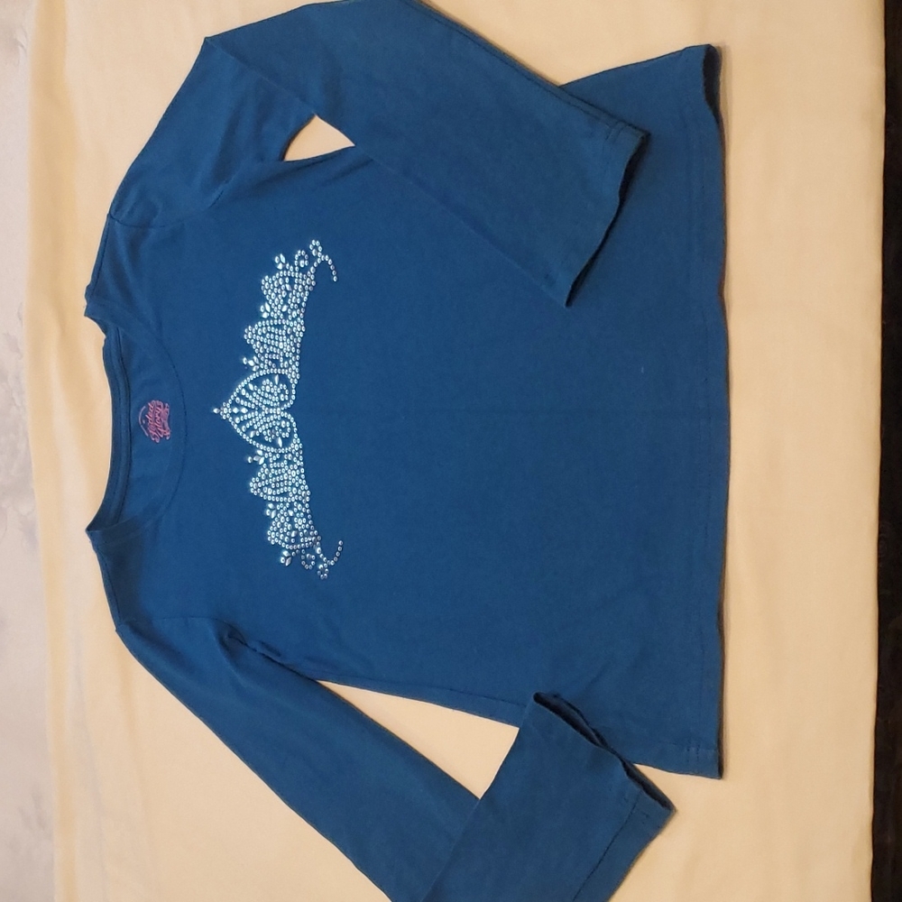 Faded Glory Girls Blue glitter sparkles knit Top Size M 7/8 long sleeves